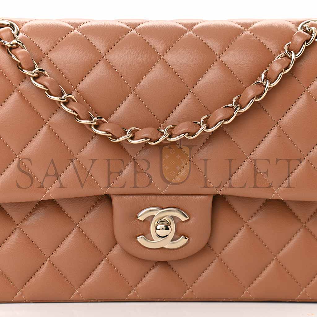 Ch*el lambskin quilted medium double flap brown as1112 (25.5*15.5*6.5cm)